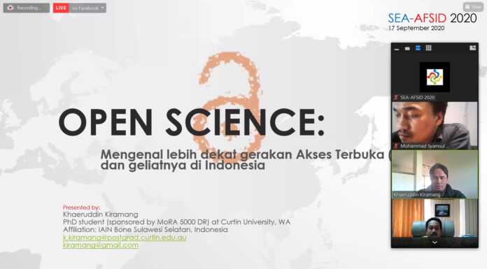 Diskusi Sains Terbuka SEAAFSID STIM LPI dan SEAAM, Dosen Fakultas Adab UIN Alauddin Presentasi Panel Pengenalan Open Sains (Koleksi Gowa Terkini)